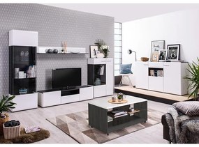 Βιτρίνα Enzo 1K VS Λευκό - Black Grey Wood - Λευκή Λάκα 58*35*190 εκ. 58x35x190 εκ.