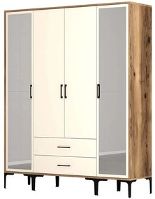 Ντουλάπα Τετράφυλλη Kumsal 845HCT5476 160x47,5x201,4cm Walnut-Cream Τετράφυλλη