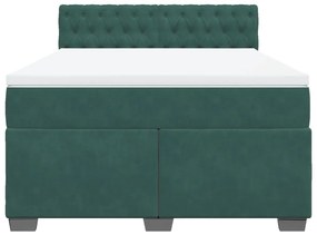 vidaXL Κρεβάτι Boxspring με Στρώμα Σκούρο Πράσινο 140x190εκ. Βελούδινο