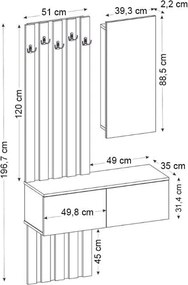 Έπιπλο εισόδου Kanso Megapap χρώμα ανθρακί - sepet oak 100x35x196,7εκ.