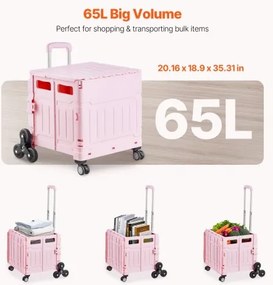 VEVOR Foldable Cart with Stair Climbing Wheels Collapsible Rolling Crate 65L