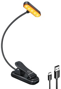 Wireless lamp Glocusent ET-Head clip-on book light, USB-C 650mAh timer (Black)