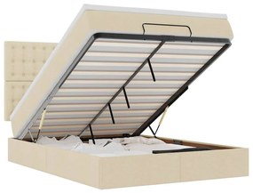 vidaXL Οθωμανικό κρεβάτι με στρώμα &amp; LEDs Cream 140x190cm Ύφασμα