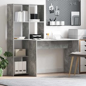 vidaXL Γραφείο με ράφι Γκρι σκυροδέματος 138.5 x 55 x 143 εκ