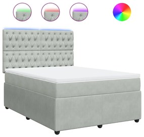 vidaXL Κρεβάτι Boxspring με Στρώμα Ανοιχτό Γκρι 140x190 εκ. Βελούδινο