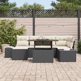 vidaXL Σέτ φαγητού για κήπο με μαξιλάρι 7 pcs Μαύρο, Κρέμα