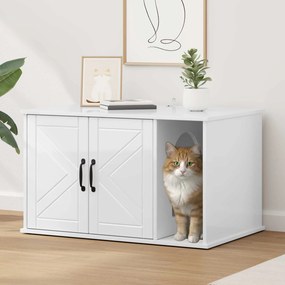 vidaXL Σπίτι Γάτας Λαμπερό Λευκό 85 x 55 x 50 εκ. Επεξεργασμένο ξύλο