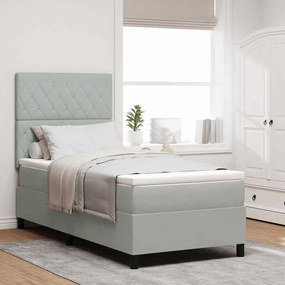 vidaXL Κρεβάτι Box Spring με Ματράζ Ανοιχτό Γκρίζο 100x200 εκ. Βελούδο