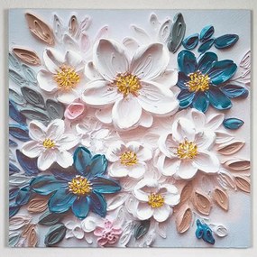 Πίνακας Καμβάς Λουλούδια 755-12122 80x2,5x80cm Pink-Multi Estheti Home Τετράγωνοι Ξύλο, Καμβάς