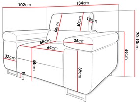 Πολυθρόνα Comfivo S106, Γκρι, 70x134x102cm, 47 kg, Ταπισερί, Πόδια: Μέταλλο | Epipla1.gr