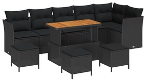 vidaXL Σετ 10 Τεμ. Καναπέδων Κήπου Με Μαξιλάρια Μαύρο Πολυ Ρατάν Ακακία
