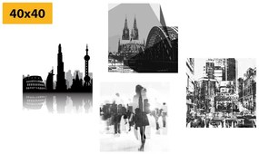 Σετ εικόνων από τη ζωή στη μεγάλη πόλη σε μαύρο & άσπρο με μια αφηρημένη πινελιά - 4x 60x60
