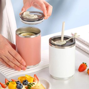 Ανοξείδωτη Κούπα Θερμός 460ml με Καλαμάκι - Ροζ