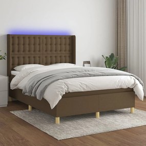 vidaXL Κρεβάτι Boxspring με Στρώμα &amp; LED Σκ.Καφέ 140x190εκ. Υφασμάτινο