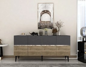 Stewehome Κονσόλα Ανθρακί Καρυδί Ασημί 150x40x80 cm