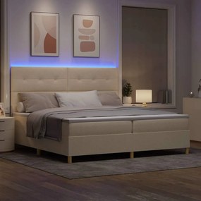 VidaXL LED Κρεβάτι με βάθρο με κεφαλάρι Κρεμ 200 x 200 cm ύφασμα