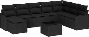 vidaXL Σετ Καναπέ Κήπου με μαξιλάρι 9 pcs Μαύρο Πολυ ράταν