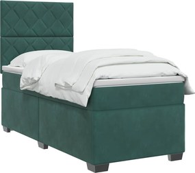 vidaXL Κρεβάτι box spring με στρώμα Σκούρο Πράσινο 90 x 200 cm Βελούδο