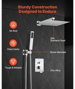 VEVOR Shower Faucet Set 12&quot; Square Rain Shower Head and Hand Set Silver Chrome