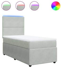 vidaXL Κρεβάτι Boxspring με Στρώμα Ανοιχτό Γκρι 90x200 εκ. Βελούδινο