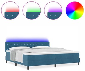 vidaXL κρεβάτι με στρώμα & LED  σε σκούρο μπλε 200x200 εκ από βελούδο