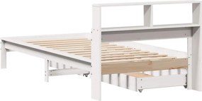 vidaXL Κρεβάτι Βιβλιοθήκη Χωρίς Στρώμα Λευκό 75x190 εκ Μασίφ Πεύκο
