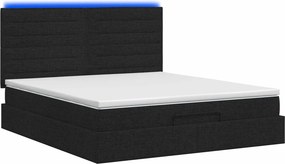 vidaXL Κρεβάτι Ottoman με Στρώμα και LED Μαύρο 140 x 200 cm Ύφασμα
