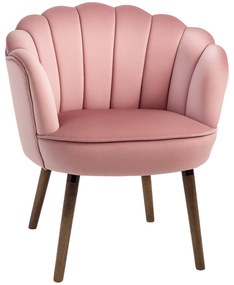 HOMCOM Πολυθρόνα Σαλόνι Πολυθρόνα Lounge σε Σχήμα Κοχύλι με Ξύλινα Πόδια, Πολυθρόνα Ανάγνωσης με Όψη Βελούδου, Πολυθρόνα για Υπνοδωμάτιο Ροζ