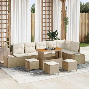 vidaXL Σετ Καναπέ Κήπου με μαξιλάρι 10 pcs Μπεζ Πολυ ράταν