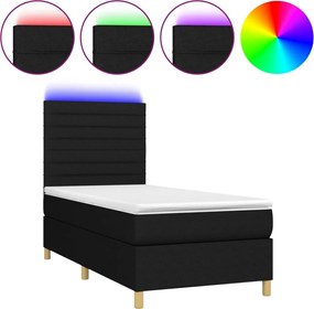 vidaXL Κρεβάτι Boxspring με Στρώμα &amp; LED Μαύρο 90x190 εκ. Υφασμάτινο