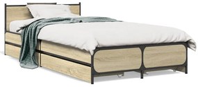 vidaXL Πλαίσιο Κρεβατιού με Συρτάρια Sonoma Δρυς 75x190 εκ. Επεξ. Ξύλο