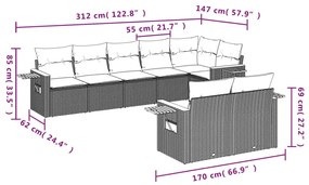 vidaXL Σαλόνι Κήπου 8 Τεμαχίων Μαύρο από Συνθετικό Ρατάν με Μαξιλάρια