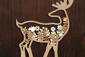 Σετ των 2 Intra απο ξύλο plywood 3mm-4mm πάχος - Πάνελ τοίχου με λουλουδάτα ελάφια Δίασταση 12x8 cm INTRAFABR-104438247