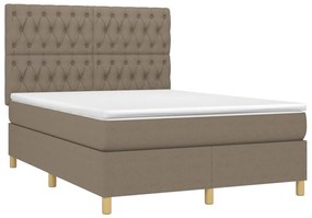 vidaXL Κρεβάτι Boxspring με Στρώμα &amp; LED Taupe 140x190 εκ. Υφασμάτινο