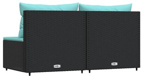 vidaXL Καναπέδες Κήπου Μεσαίοι 2 τεμ. Μαύροι Συνθ. Ρατάν με Μαξιλάρια