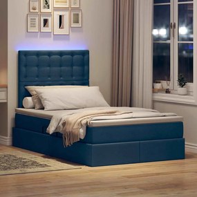 vidaXL LED Κρεβάτι αποθήκευσης με στρώμα Μπλε 120 x 190 cm Ύφασμα