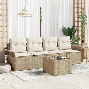 vidaXL Σετ από 5 κομμάτια καναπέ για τον κήπο με μπεζ μαξιλάρια από πολυ-ραττάν