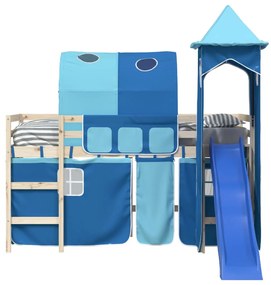 vidaXL Κουρτίνες για Υπερυψωμένο Κρεβάτι με Τούνελ και Πύργο Μπλε