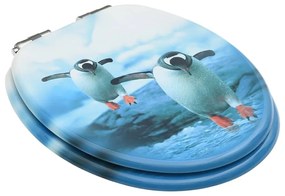 Κάλυμμα Λεκάνης με Καπάκι Soft Close Σχέδιο Πιγκουίνοι από MDF - Πολύχρωμο