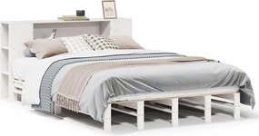 vidaXL Κρεβάτι Βιβλιοθήκη Χωρίς Στρώμα Λευκό 135x190 εκ Μασίφ Πεύκο
