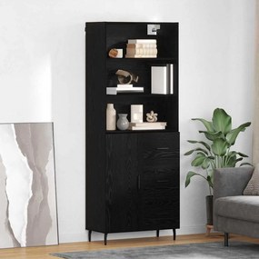 Highboard Μαύρη Οξυά 69,5 x 34 x 180 εκ. Σύνθετο Ξύλο και Γυαλί