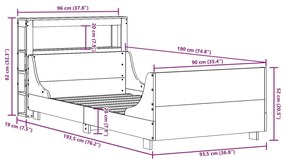 Σκελετός Κρεβ. Χωρίς Στρώμα Καφέ Κεριού 90x190 εκ Μασίφ Πεύκο - Καφέ