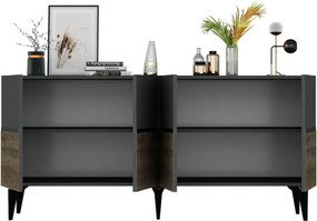 Stewehome Κονσόλα Ανθρακί Καρυδί Ασημί 150x40x80 cm