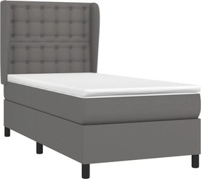 vidaXL Κρεβάτι Boxspring με Στρώμα Γκρι 80 x 200 εκ. Συνθετικό Δέρμα
