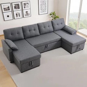VEVOR U Shaped Sofa Bed 6-Seat Convertible Sleeper Sofa Bed Double Chaise Gray