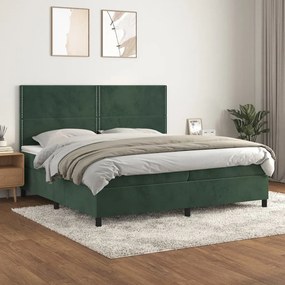 Κρεβάτι Boxspring με Στρώμα Σκούρο Πράσινο 200x200εκ. Βελούδινο