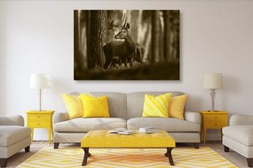 Εικόνα ενός ελαφιού σε ένα πευκοδάσος στη σέπια - 120x80