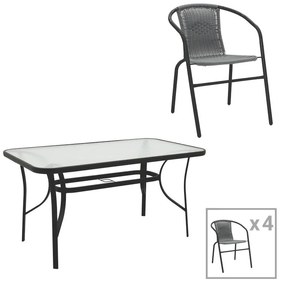 Σετ κήπου - Τραπεζαρία Obbi - Ensure 5 τεμ. μέταλλο - γυαλί μαύρο 140x80x70 εκ. 140x80x70 εκ.