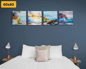 Σετ εικόνων θέα στη θάλασσα σε απομίμηση ζωγραφικής - 4x 60x60