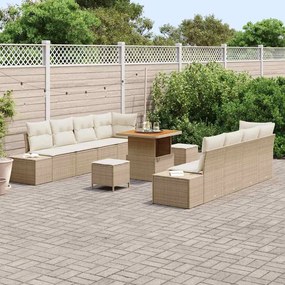 vidaXL Σετ Καναπέ Κήπου με μαξιλάρι 11 pcs Μπεζ Πολυ ράταν